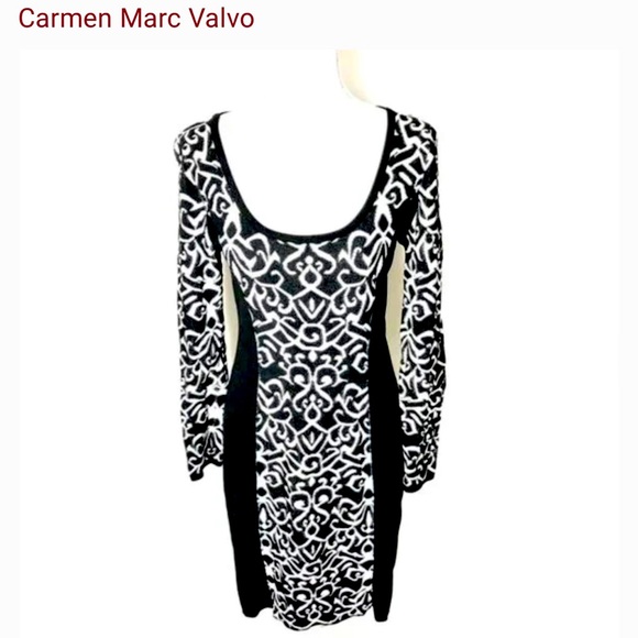 CARMEN MARC VALVO -Black and white pattern sweater dress. - Picture 1 of 11